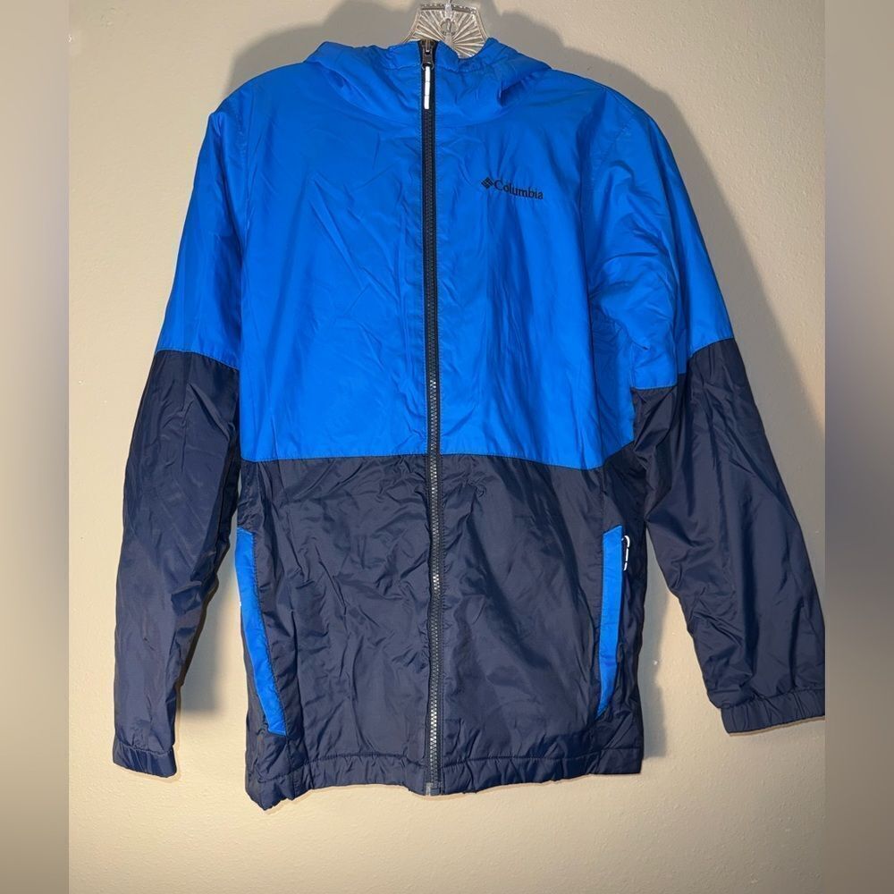 Columbia Two-Tone Blue and Black Windbreaker Jacket boys L 14/16 Hiking #723